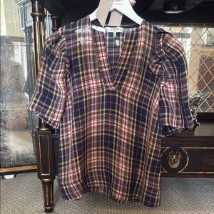 Sea New York Boxy Pink and Black Short Sleeve Blouse